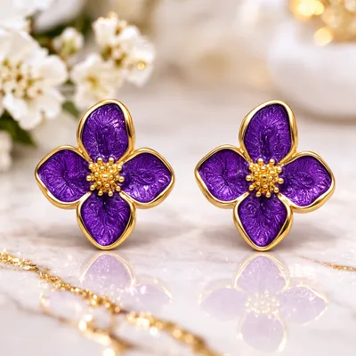π Teal Flower Enamel Stud Earrings