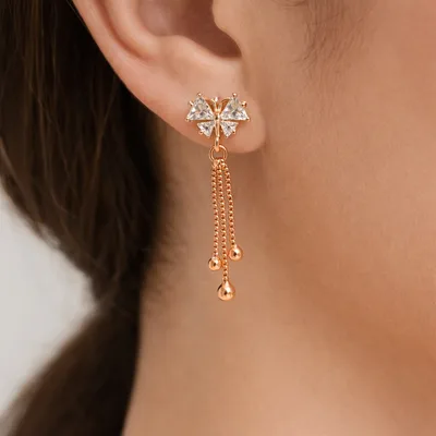 🌸 CZ Blossom Tassel Chain Earrings