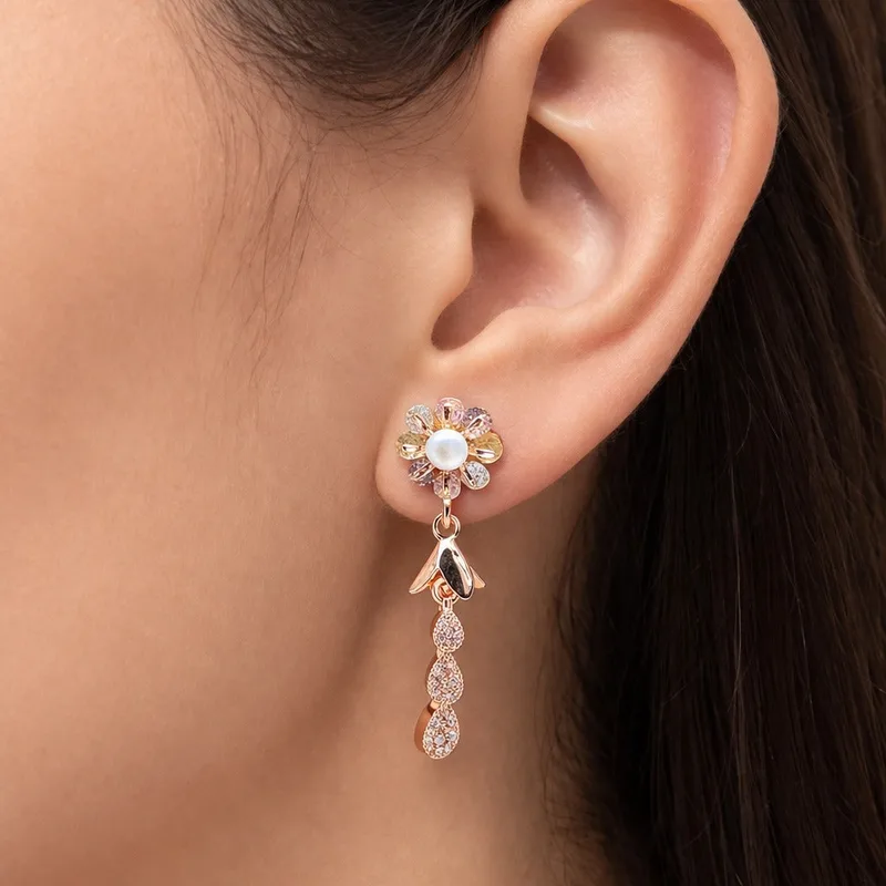 π CZ Starburst Flower Drop Earrings
