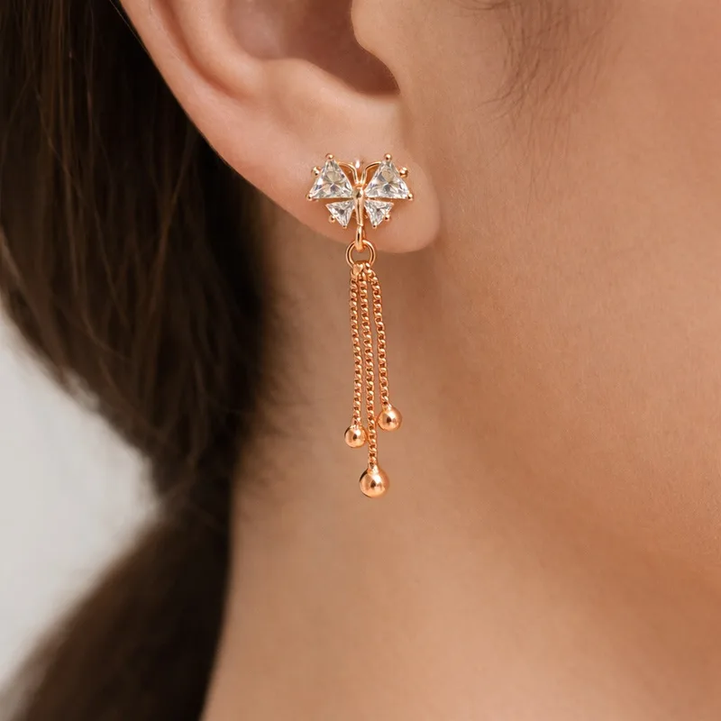 πΈ CZ Blossom Tassel Chain Earrings